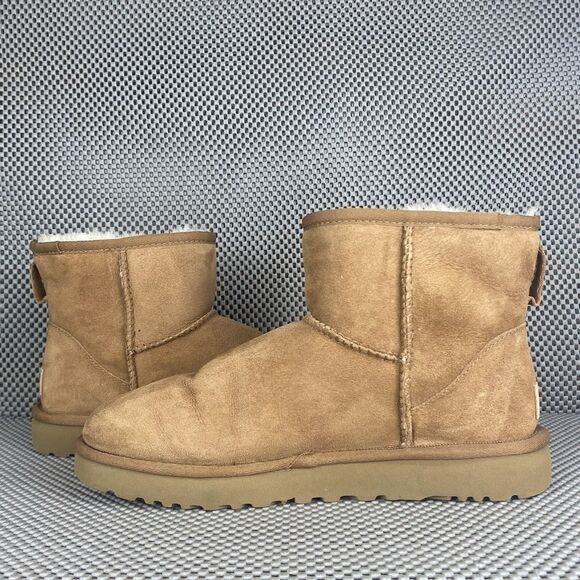 UGG Classic Mini II Boots Womens 8 Chestnut Leather Sheepskin Pull On Winter - Picture 4 of 11